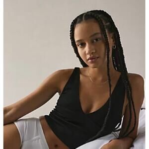 Black cropped ribbed V neck tank top Out From Under Urban Outfitters